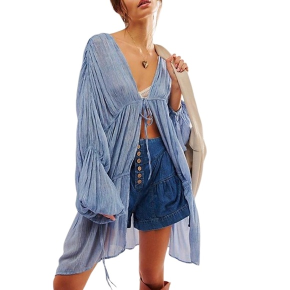 Free People Tops - FREE PEOPLE JULIET KIMONO BLUE ONE SIZE